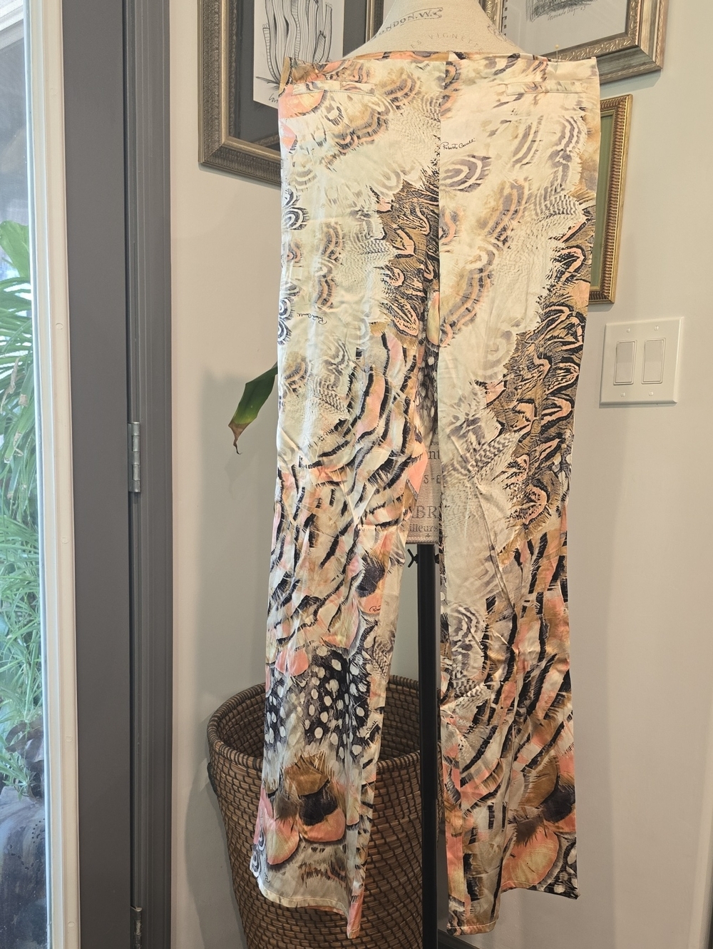 Roberto Cavalli Peach and Cream Wide-Leg Printed Silk Pants